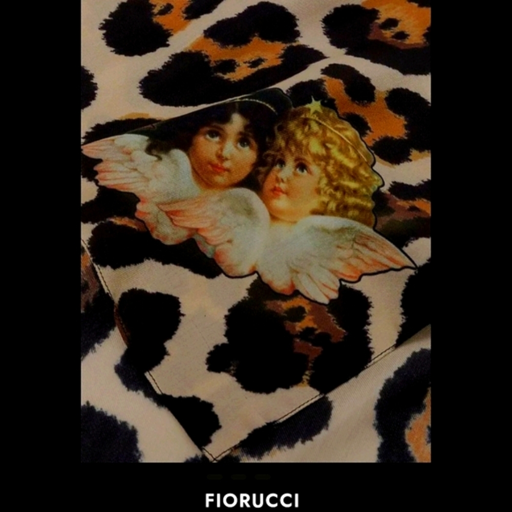 Fiorucci Angel Vintage Motif Leopard Print Scarf Bandana Head Scarf Animal Print